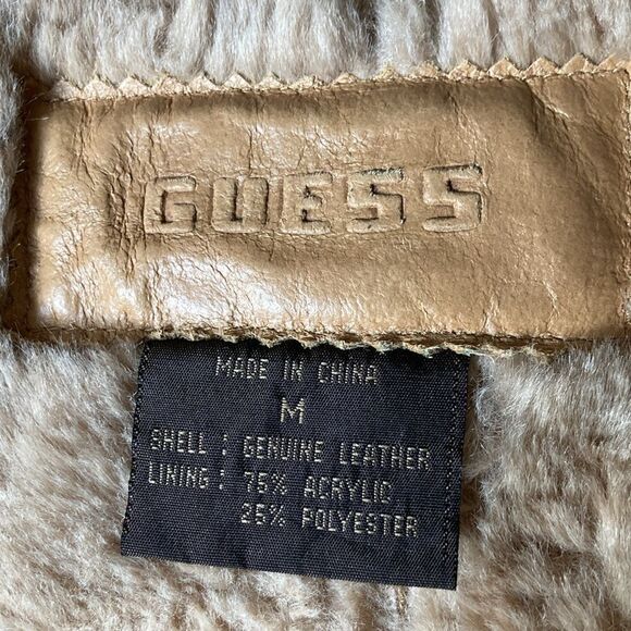 Vintage Guess Genuine Leather Faux Fur Three Button Jacket Size Medium - Picture 10 of 15